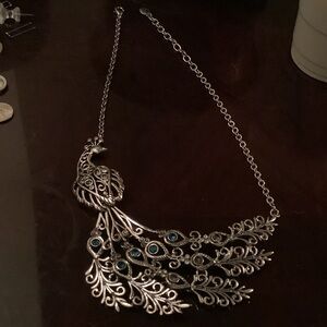 Elegant Silver and Blue Peacock Necklace